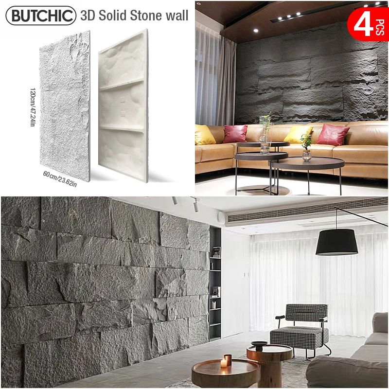 4 pcs 120x60cm high simulation stone 3D wall stickers stone pattern wallpaper wall covering living room 3D wall panel mold tile