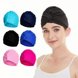 Women Fabric Swimming Cap Water Sports Swim Pool Long Hair Female High Elastic Bathing Caps Hat Dual Layer Stretchy Nylon Turban