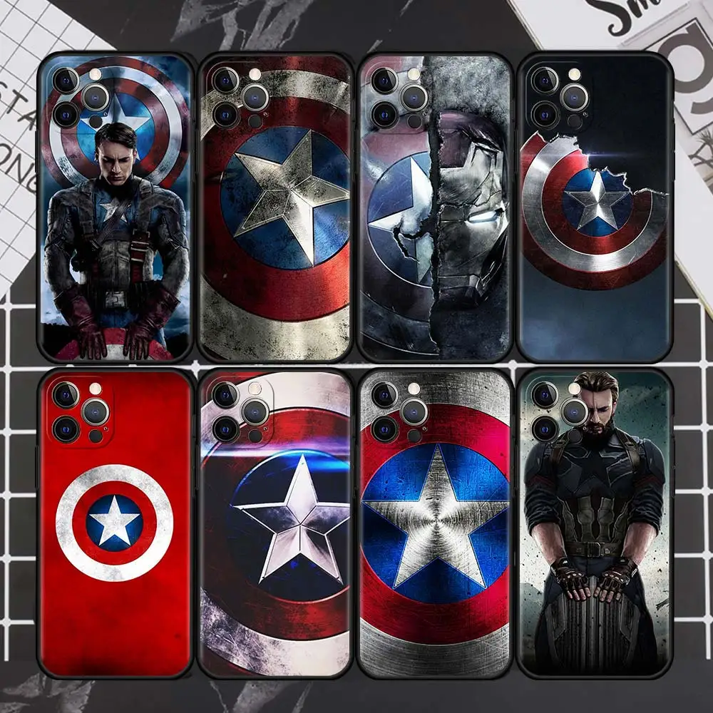 Captain America Case For Apple iPhone 11 Pro Max 12 13 Mini 7 8 Plus  XR 14 15 Capa Black Soft Phone Cover Funda