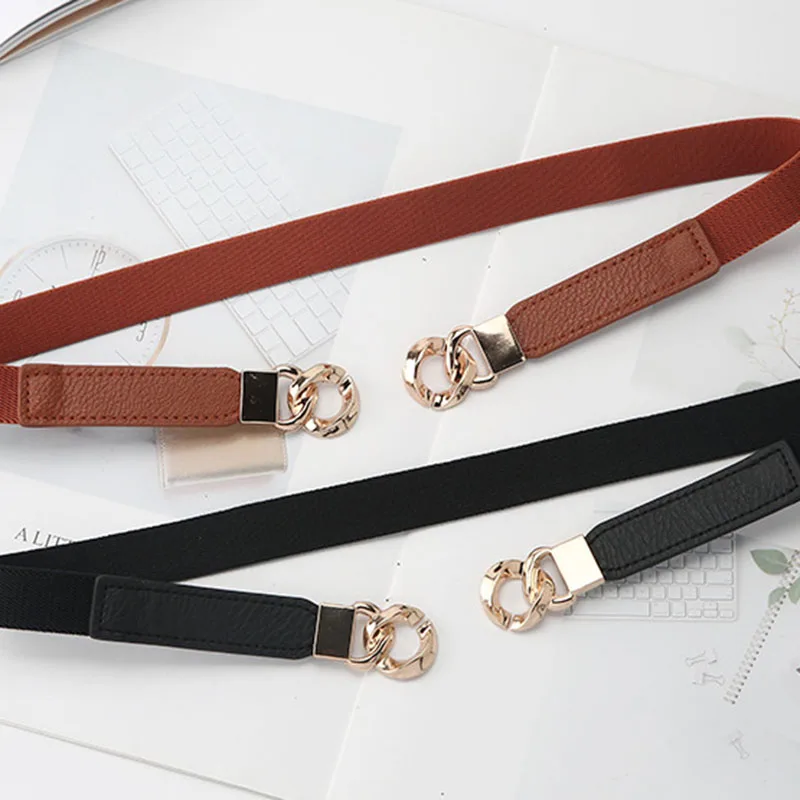 65cm Female Fashion Thin Elastic Waistband Metal Buckle Belt for Women Dress Suit Waist Stretch Band Clothing Accessories