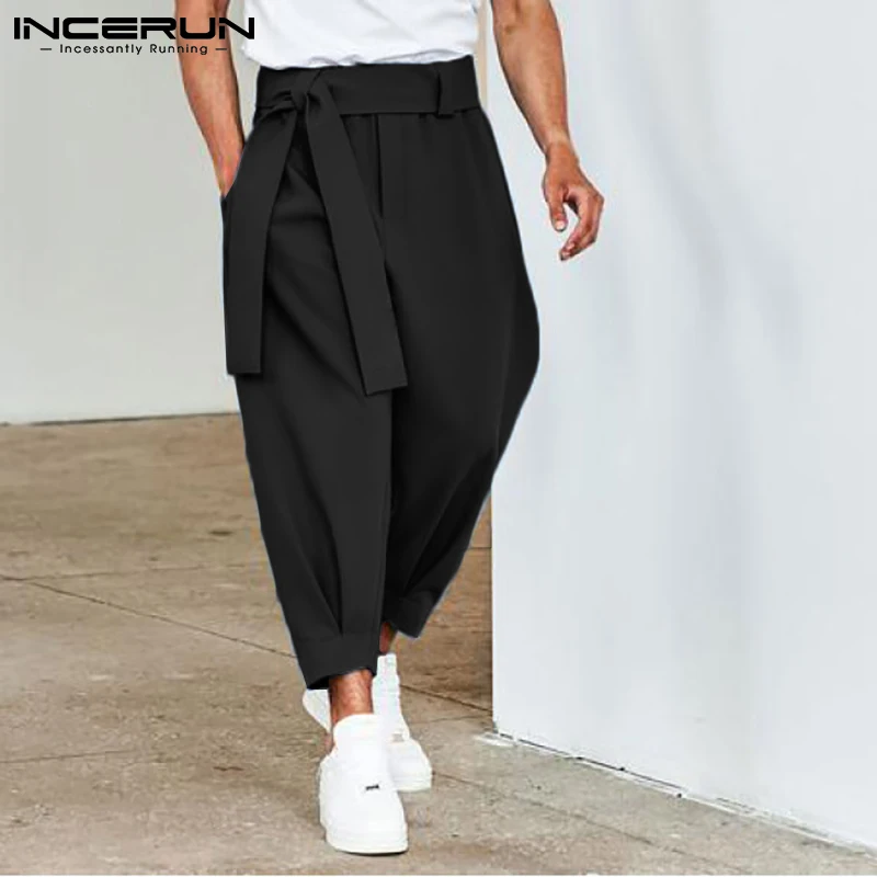 INCERUN 2023 New Men\'s Fashion Solid Color Pants Drawstring Casual Harem Trouser Chinomen\'s Loose Wide Leg Pant Trousers S-5XL 7