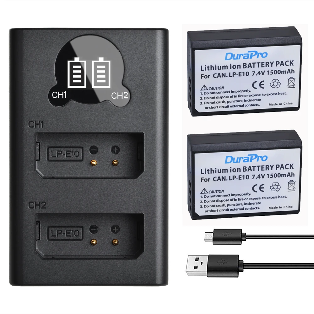 

DuraPro 1500mAh LP E10 LP-E10 LPE10 Battery+LED Dual Charger Set For Canon 1100D 1200D Kiss X50 X70 Rebel T3 T5 Camera