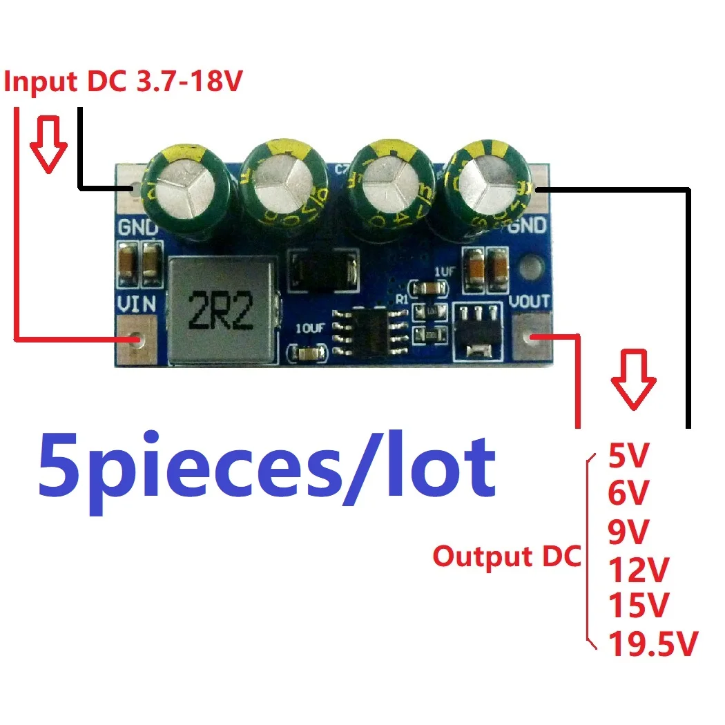 5x DD0424TA 5A Step-Up Boost DC DC Converter DC 3.7V-18V to 5V 6V 9V 12V 15V 19.5V Module