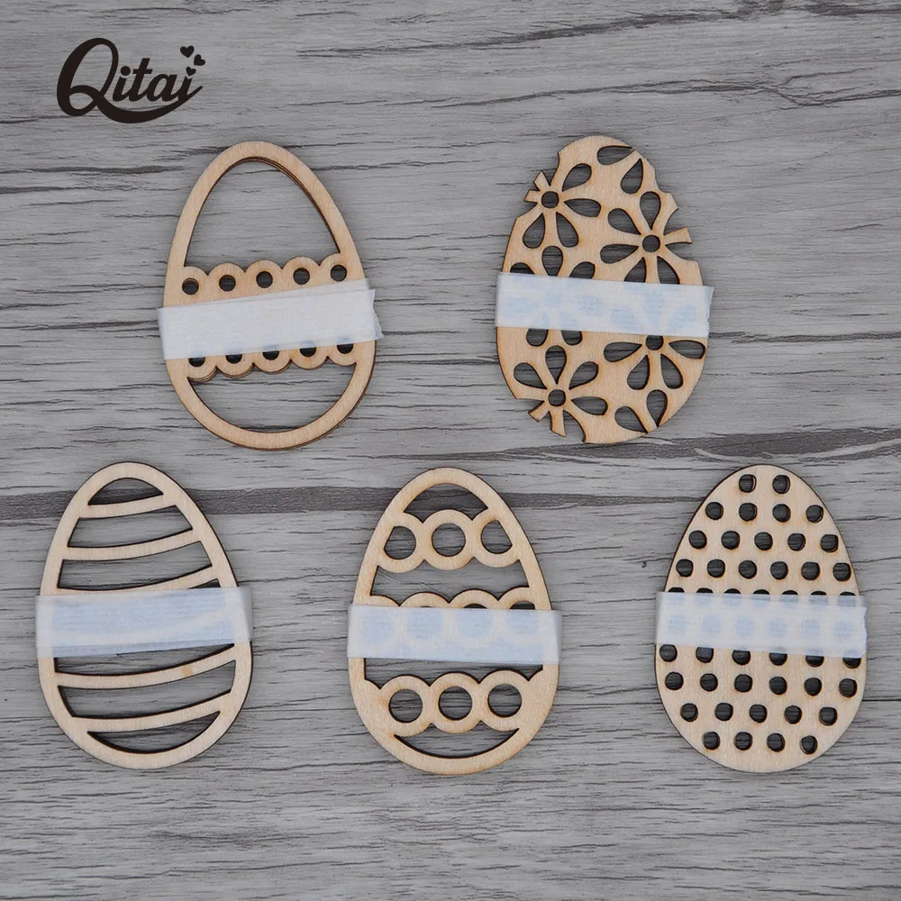 Wooden Easter Eggs QITAI 15Pieces/Lot 5 Styles Oval DIY Scrapbooking Products Crafts Card Nature Wood the Home Decoration WF038