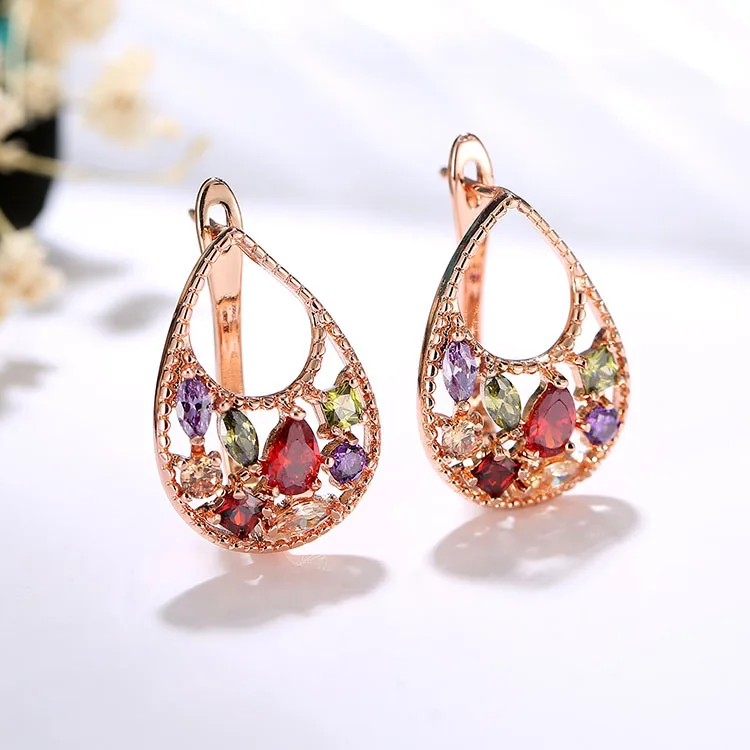 HUAMI Fashion Rose Gold Color Stud Earrings Jewelry for Women 2021 Super Shine Cubic Zirconia Boucle Oreille Femme