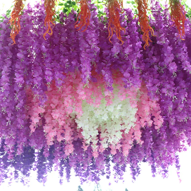 12Pcs Artificial Wisteria Flower Wedding Backdrop Decor Hanging Ceiling Flower Strips Fake Flower String Garden Hotel Decoration