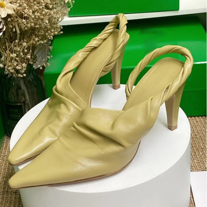 2021 Chic Soft Leather Super High Heels Women Slides Sandals Pointed Toe Summer Party Shoes Stiletto Thin Heel Mules Slingbacks