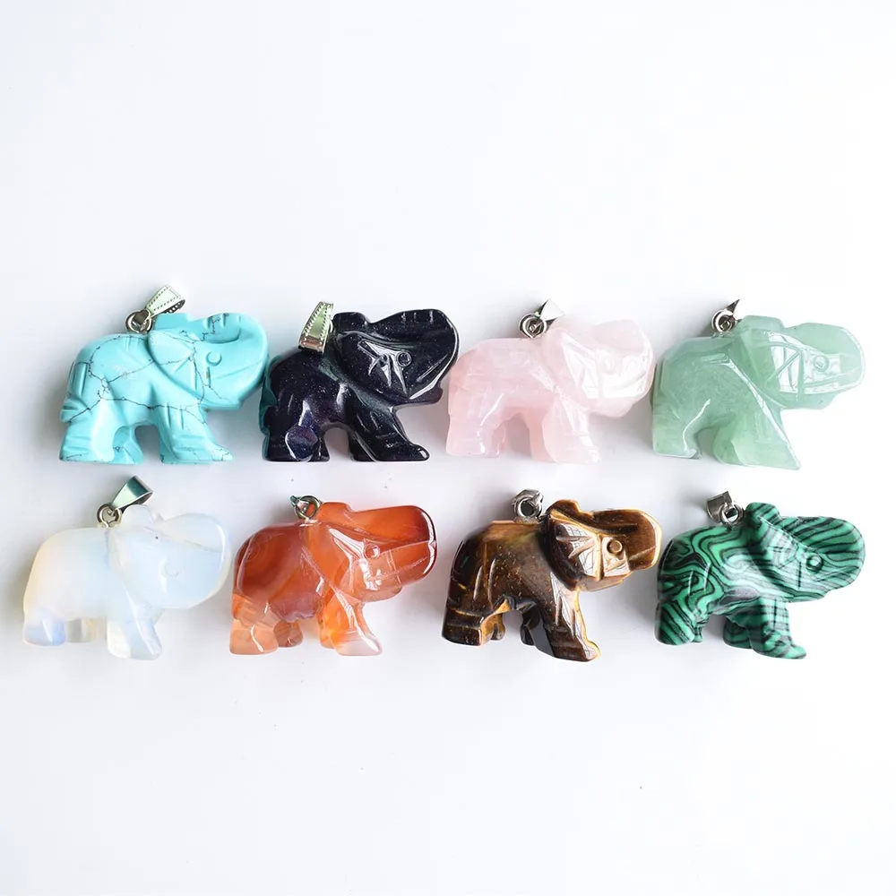 

Wholesale 8pcs/lot hot sale Assorted Carved Mixed natural opal stone elephant pendants charms for jewelry making Free shipping