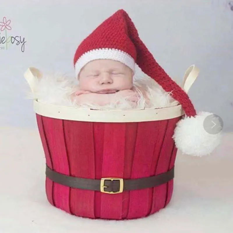 Christmas Bucket Newborn Photography Props Wooden Xmas Basket Baby Photo Shoot Studio Posing Props Bebe Fotografia Accessories