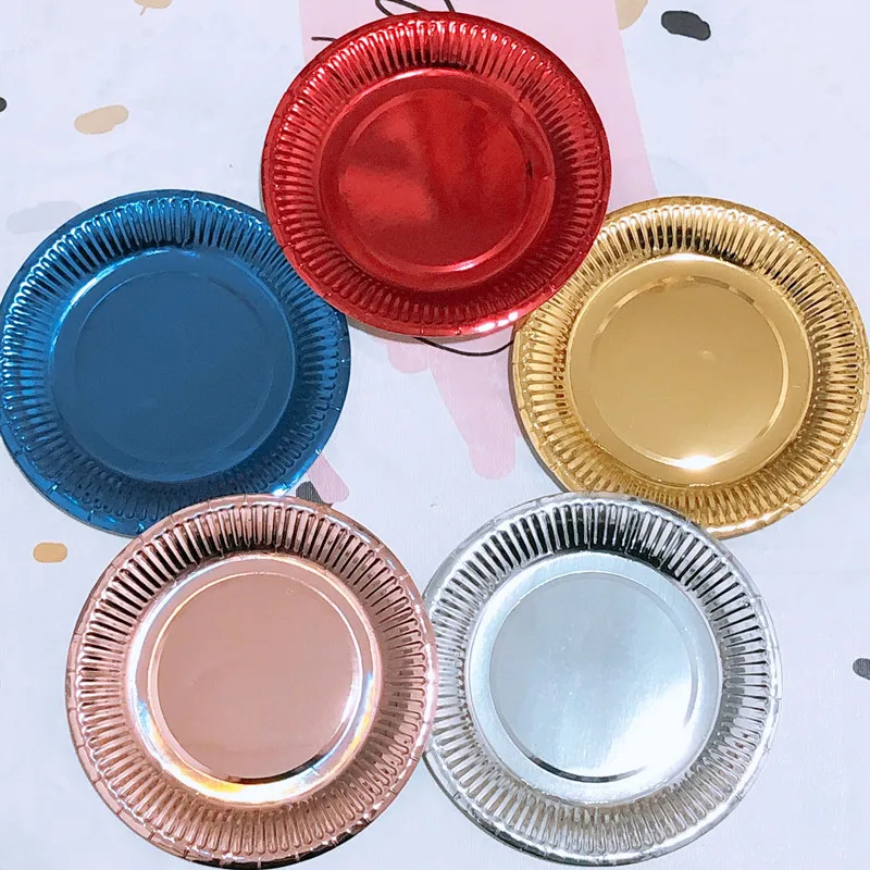 Disposable Paper Plate, Gold, Sliver,Party Supplies, Dinner Tray, Cake Tray, 7 Inch, 50Pcs per Pack, Dessert Tray