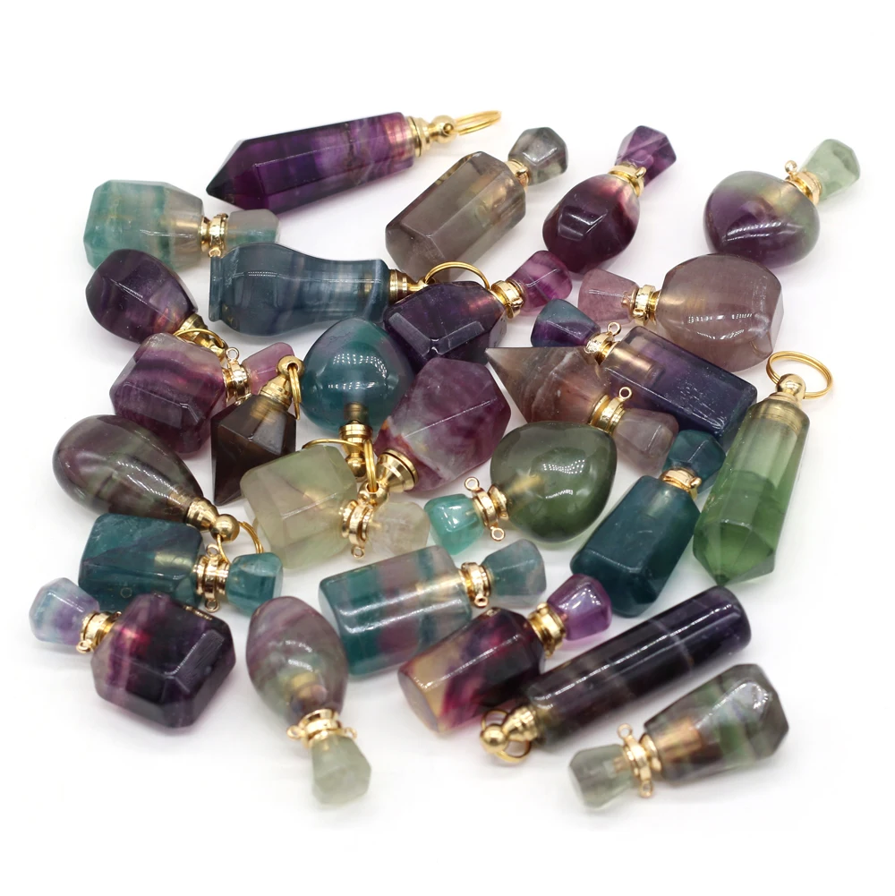 

Random Fluorite Crystal Agate Natural Semi Precious Stone Perfume Bottle Pendant DIY Necklace Jewelry Accessories Gift