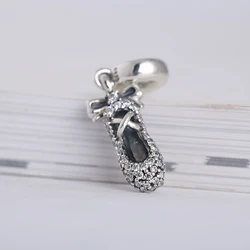 Pave Clear Zircon Ballet Slipper Charm Pendants Beads Fits Pandora Bracelets Original 925 Sterling Silver Shoe Bead Diy Jewelry