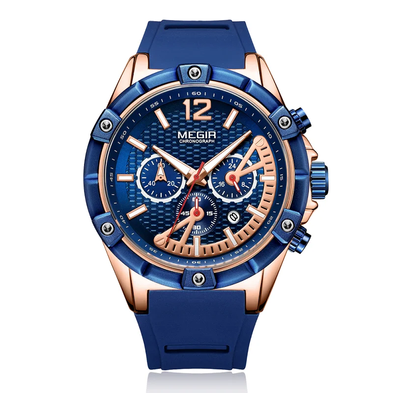

MEGIR Men's Sports Chronograph Quartz Wrist Watches Army Silicone Waterproof Stopwatch Relojios Masculinos Man ClockMN2083-2N0