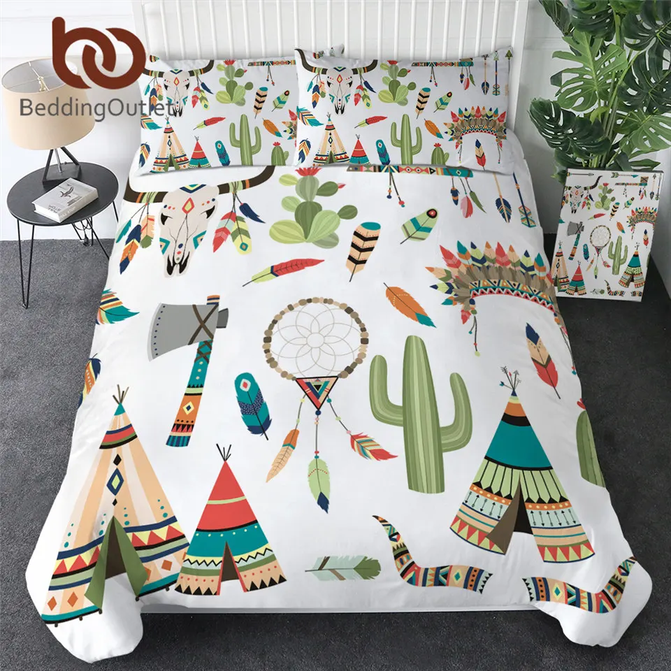 

BeddingOutlet India Bedding Set Tribal Tent Duvet Cover Set Exotic Feather Bedlinen Colorful Dreamcatcher Cactus Bedclothes 3pcs