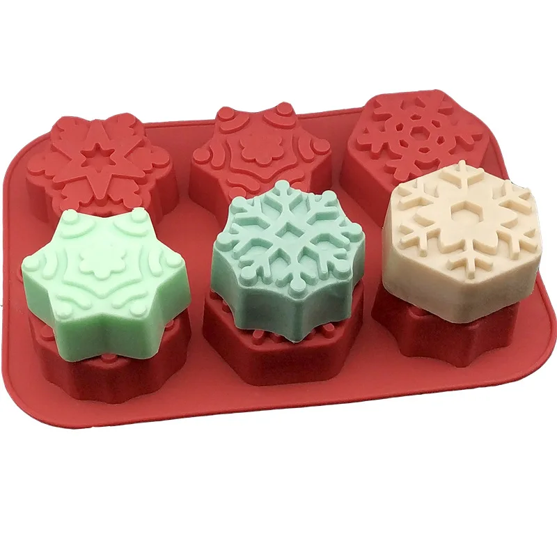 

6 Cavity Christmas Silicone Snowflake Mold Candle Soap DIY Aromatherapy Plaster Fondant Chocolate Baking Cake Decorating Tools