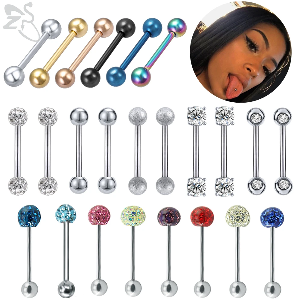 

ZS 6-10pcs 14G Stainless Steel Tongue Ring Set CZ Crystal Industrial Barbell Ring Ear Helix Piercings Nipple Piercing Jewelry