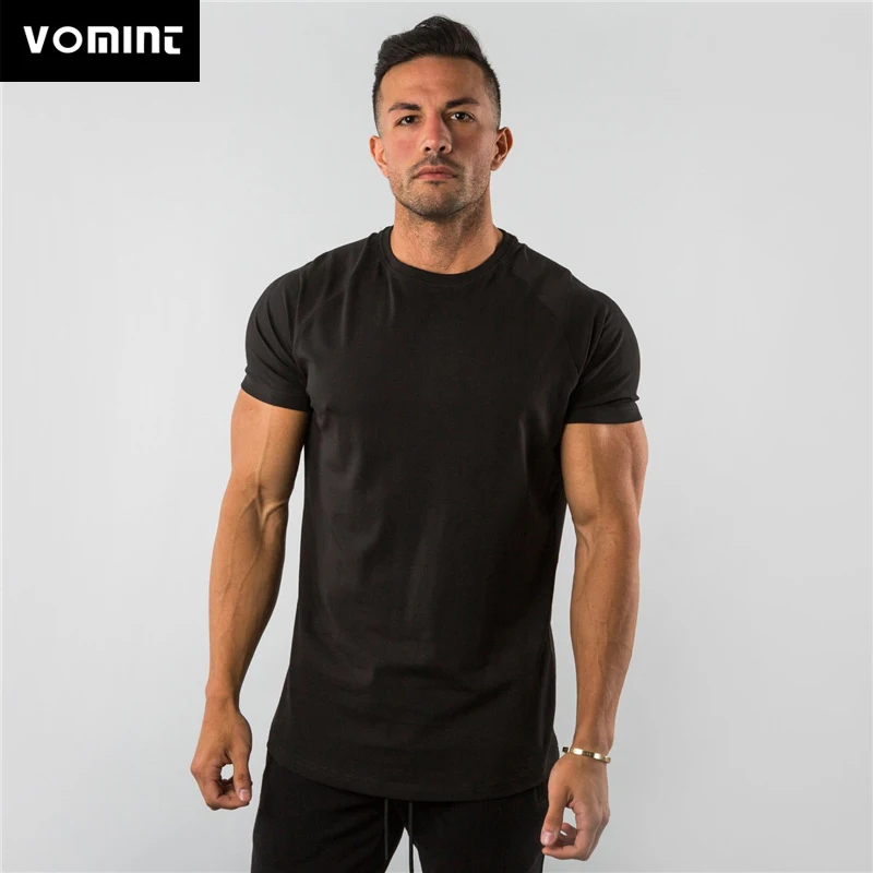 Men's T-shirt European Summer Fitness Sports Solid Cotton Elasticity Active Short-sleeved T-shirt Large Size M-2XL