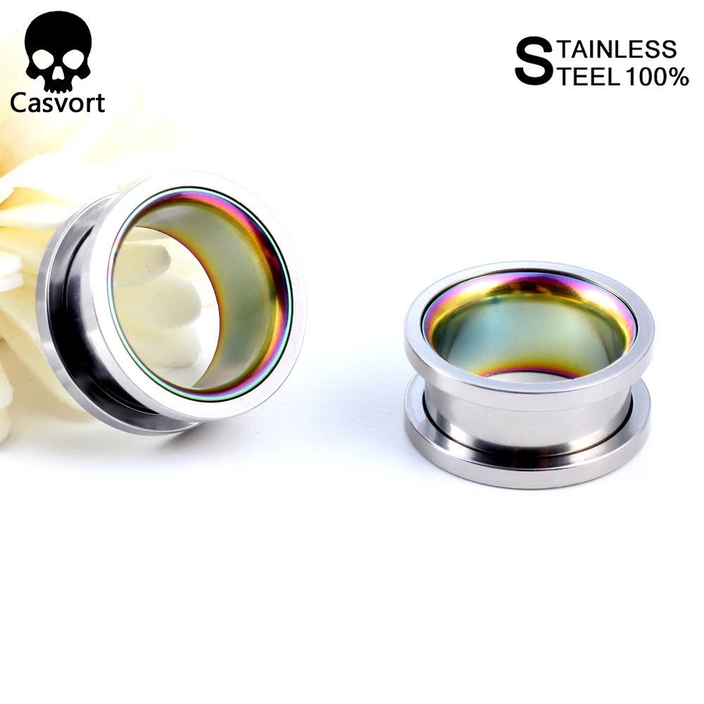 Casvort 2PCS Round Screw Ear Plugs Tunnels Gauges Stretcher Piercing Body Jewelry 316 Stainless Steel New Fashion