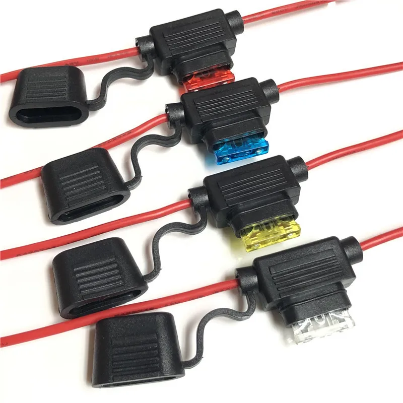 1 Set Car Fuse Cable MINI Small Medium Standard Blade Auto Fuse Holder Power Socket 18/16/14/12/10AWG 5A 10A 15A 20A 30A 40A