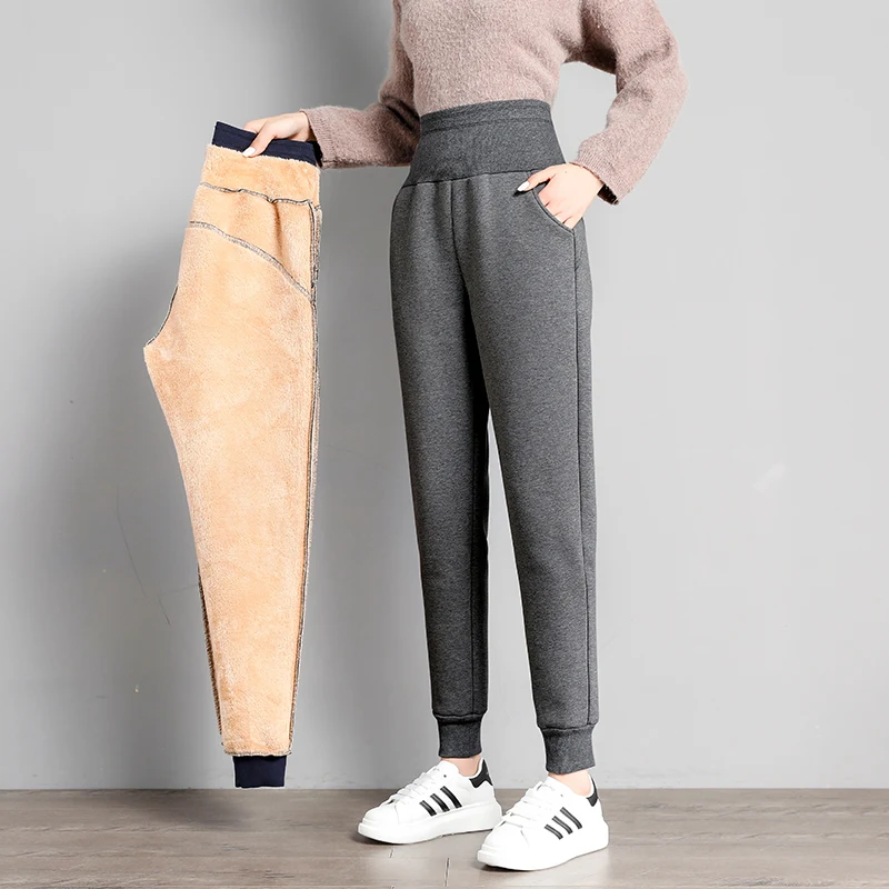 PELEDRESS Women Thick Warm Winter Harem Pants Casual Loose Korean Style Sweatpants High Waist Joggers Female Cashmere Trousers