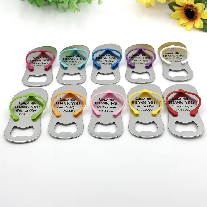 110/120PCS Customized Wedding Favors Colorful Flip Flop Bottle Opener Custom Printing LOGO Metal Sandal Beer Openers Party Gift