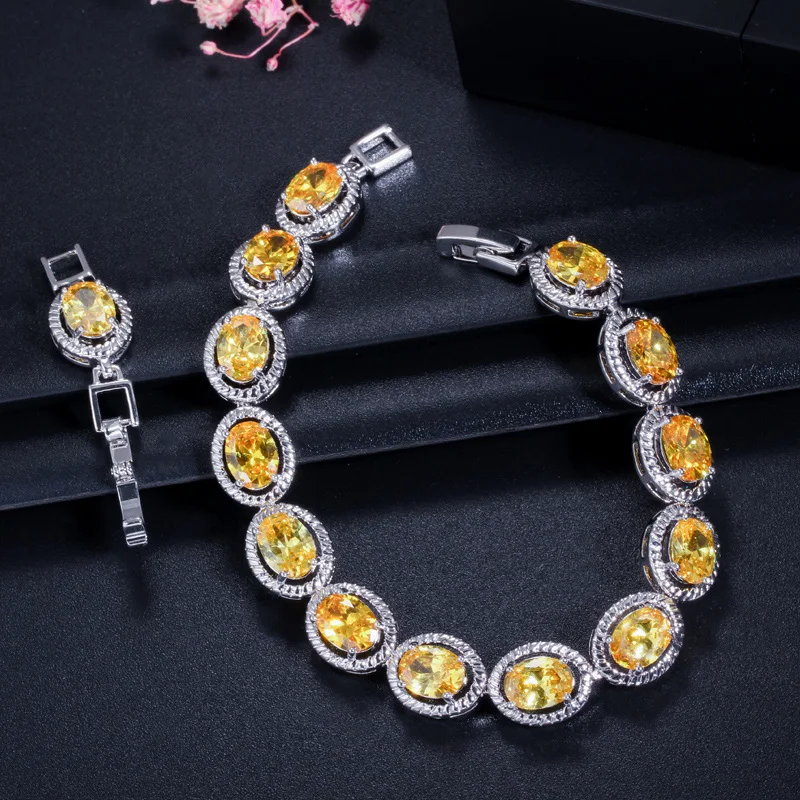 Pera African Nigerian Women Costume Light Blue Big Round Surrounded Cubic Zirconia Silver Color Bangle Bracelets for Gift B080