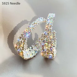 925 Sterling Silver Needle Hoop Earrings for Women Jewelry Round Colorful Rhinestone Crystal Female Elegant Earrings