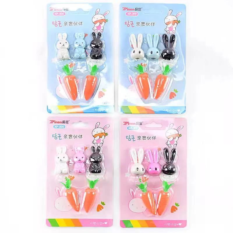 

Creative Carrot Bunny Mini Eraser Set Children Cartoon Cute rabbit pen Cap Rubber Pupils Stationery gift School Office Supplies