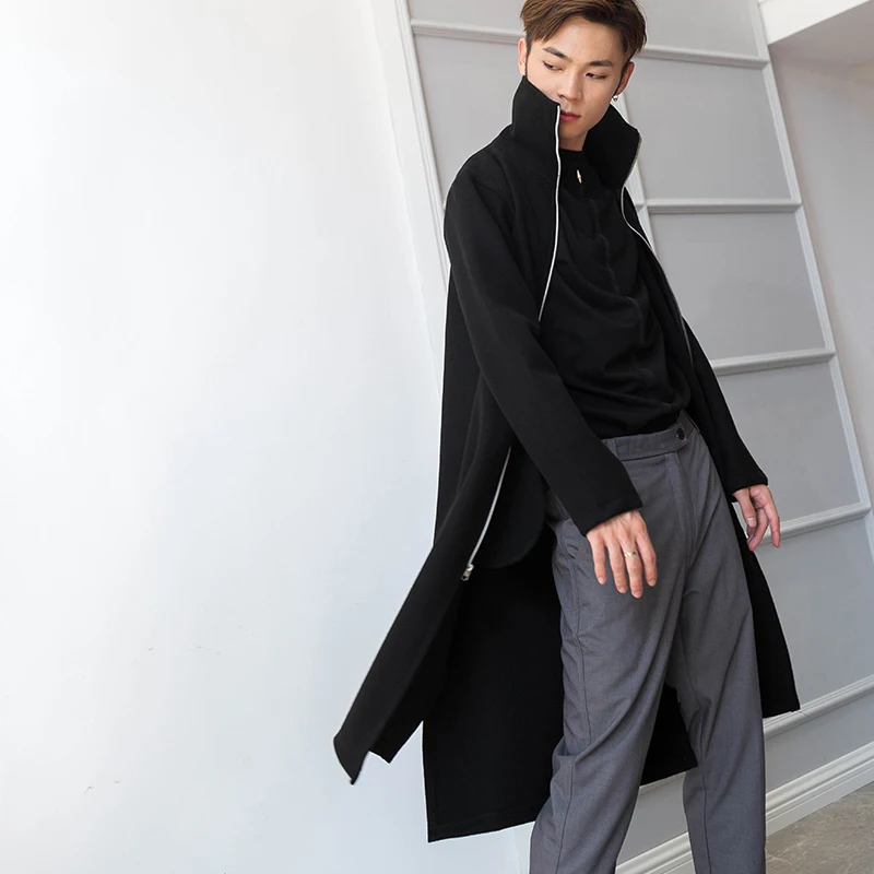 M-4XL male long section dark collar collar autumn and winter woolen coat thick Nizi coat slim split