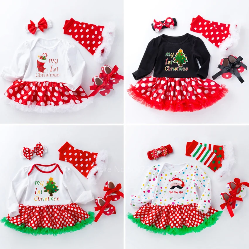 

4Pcs New Year Newborn Carnival First Christmas Dress Pajmas Romper Baby Kids Clothing Bebes Holiday Clothing Party Santa Costume