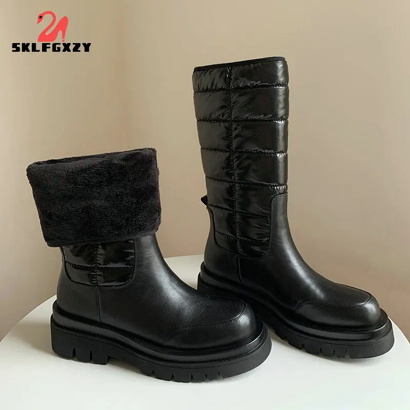 SKLFGXZY 2022 Winter New Women  Snow Boots Women Shoes Round Toe Boots Solid Color Womens Platform Down Boots Warm