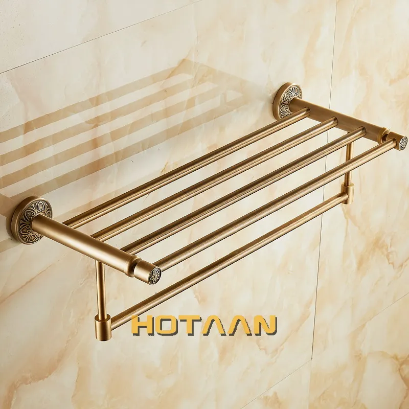 Aluminum Wall Mounted Square Antique Brass Bath Towel Rack Active Bathroom Towel Holder Double Towel Shelf Bathroom Accessories