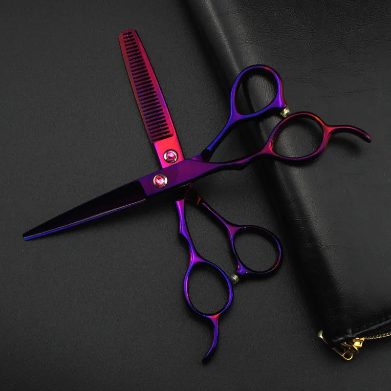 professional japan 440c purple Left handed 6 '' hair scissors cutting barber makas haircut thinning shears hairdressing scissors