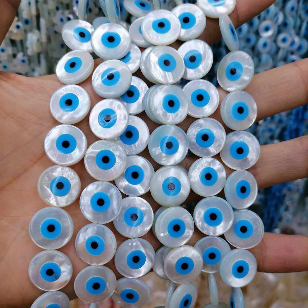 10Pcs/lot 4/5/6/8/10/15MM White Natural Pearl Bay Beads Blue Evil Eyes Shell Beads For Necklace Earrings Making DIY Jewelry