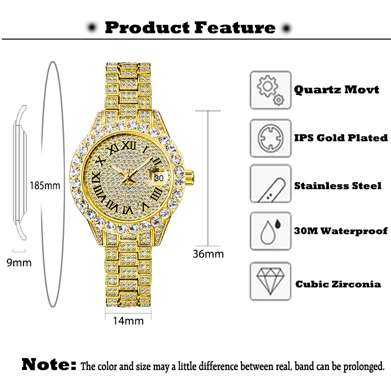 MISSFOX Women Watch Iced Out Shiny Diamond Fashion Elegant Small Case Dress Watches Waterproof With Auto Calendar Dropshipping