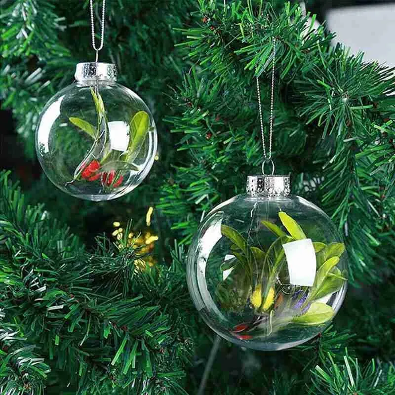 1pcs Transparent Acrylic Ball 6/8/10cm Christmas Tree Bauble Ornament Clear Ball Christmas Decoration Hanging Pendant Party Gift