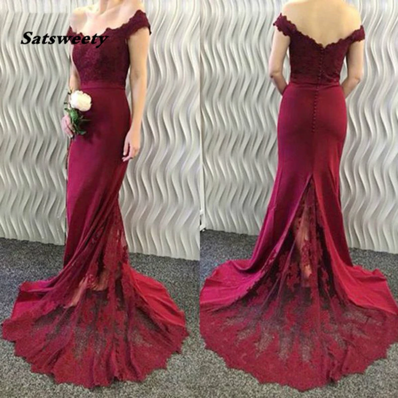 

Burgundy Lace Bridesmaid Dress High Quality Off-the-Shoulder Mermaid Long Party Gown Plus Size