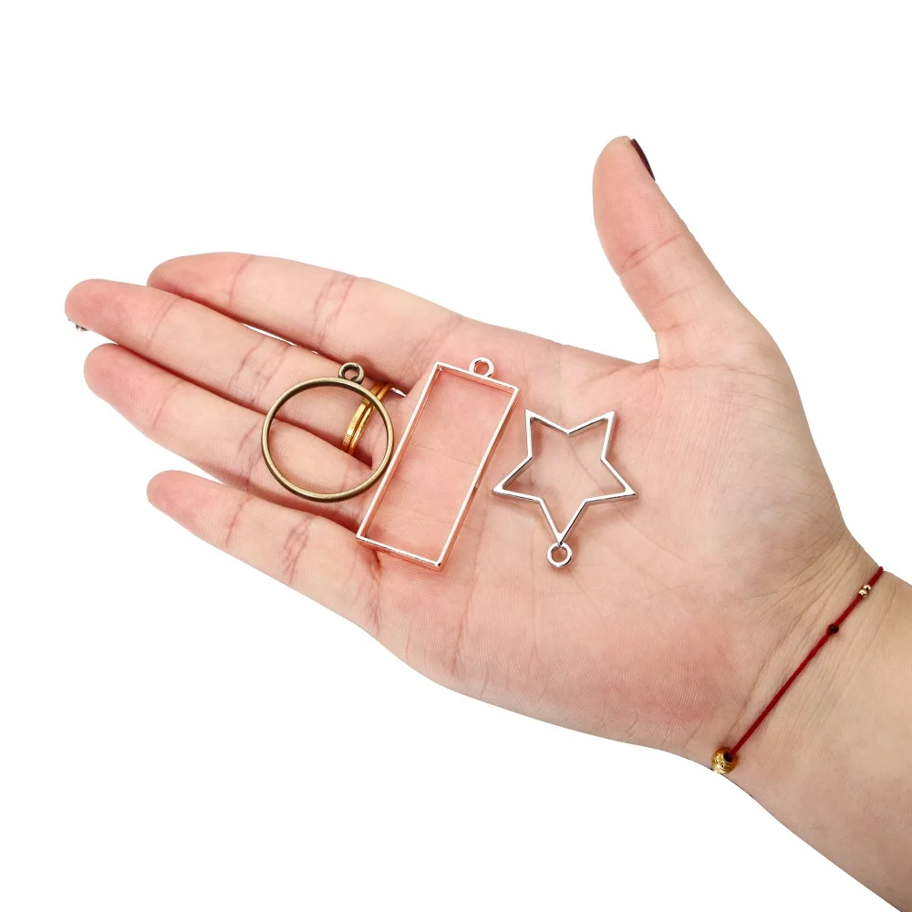 14 sztuk/partia mieszany styl geometryczna pusta metalowa rama wisiorek dla DIY naszyjnik z żywicy epoksydowej wisiorek akcesoria do wyrobu biżuterii — zdjęcie 7