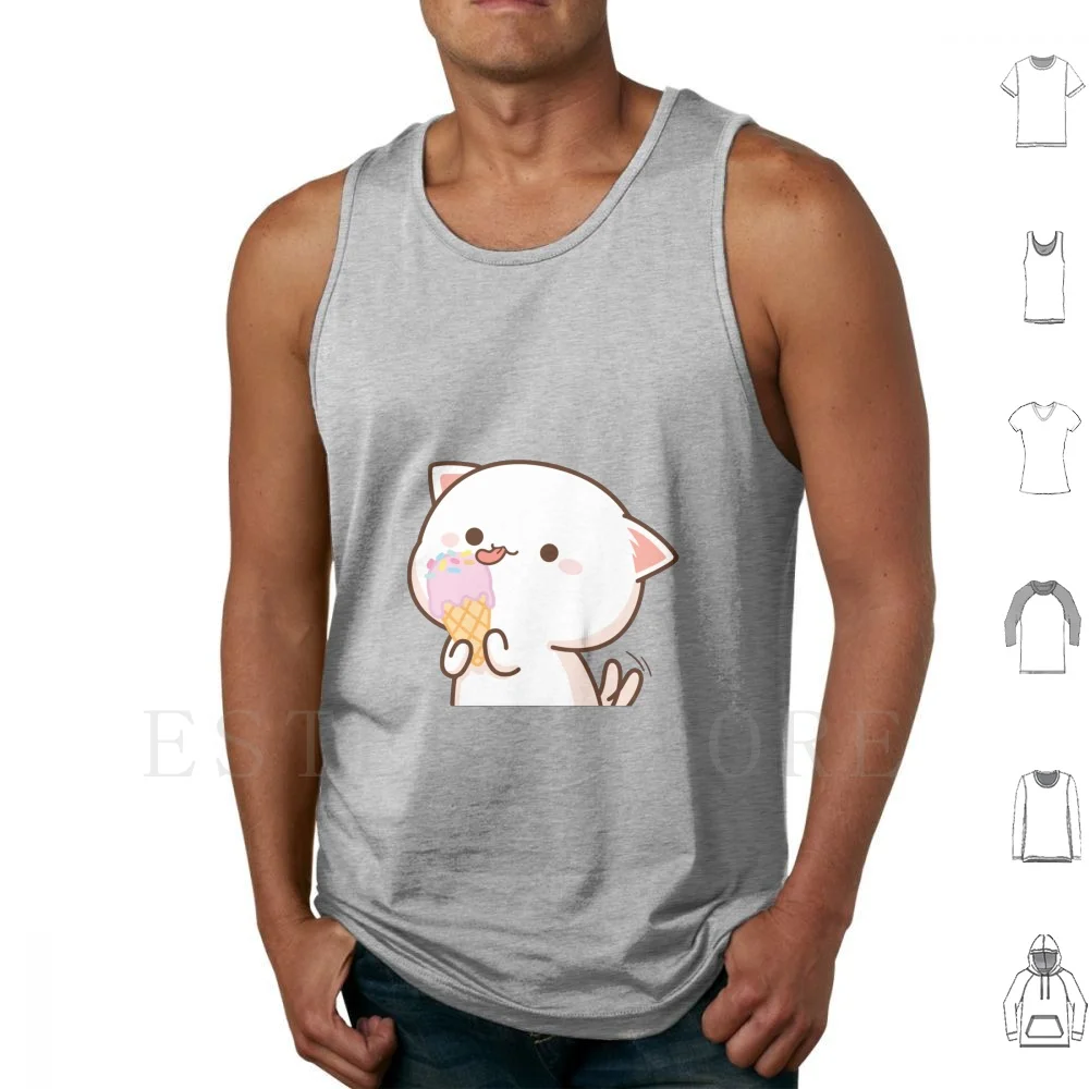 Camisetas sin mangas Peach And Goma Mochi Cat Ice Cream, camiseta Peach Cat Goma Mochi Cat Kitty, linda, romántica, Kawaii, para novio