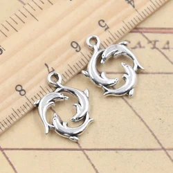 20pcs Charms Three Dolphin Show 21x16mm Tibetan Silver Color Pendants Antique Jewelry Making DIY Handmade Craft