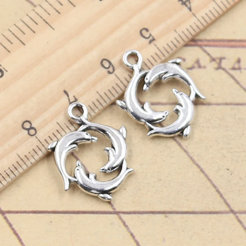20 sztuk Charms trzy pokaz delfinów 21x16mm tybetański srebrny kolor wisiorki antyczna biżuteria Making DIY Handmade Craft