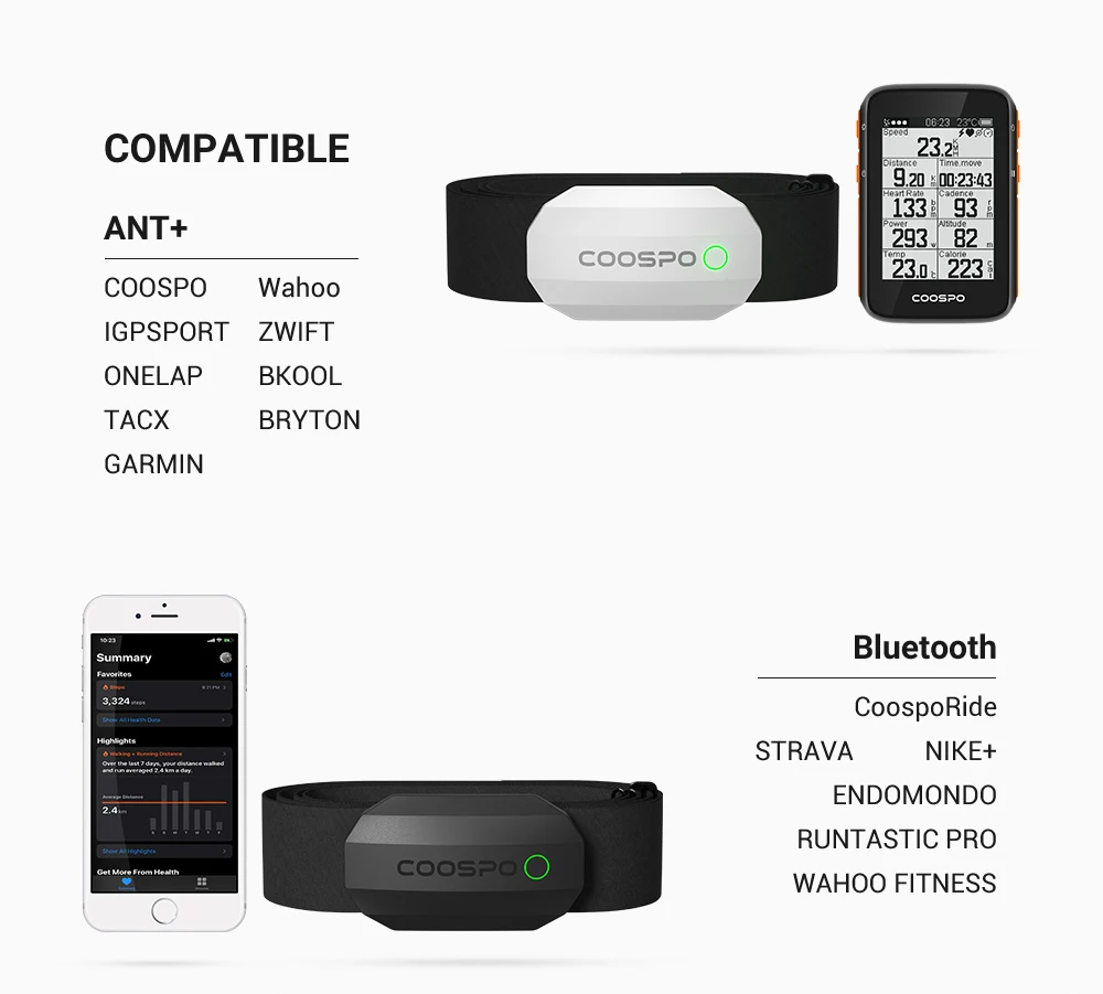 COOSPO H808S Herzfrequenzsensor Dual-Modus ANT Bluetooth mit Brustgurt Fahrradcomputer für Wahoo Garmin Zwift Sportmonitor – Detail 6