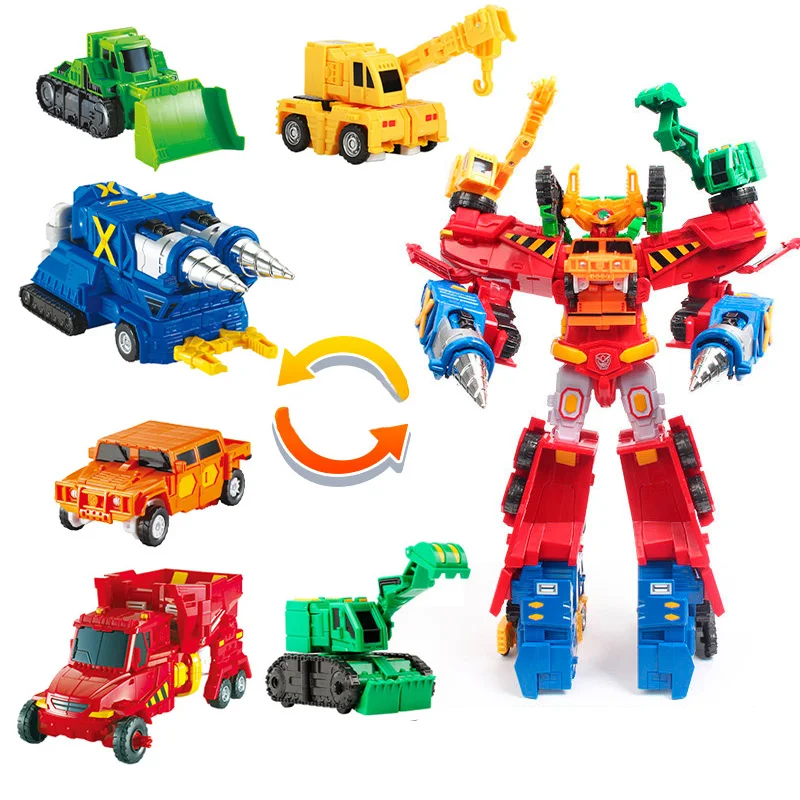 6 IN 1 Hello Carbot Transformation Robot Toys Action Figures Deformation Engineering Car Truck Dump Crane Vehicle Toy