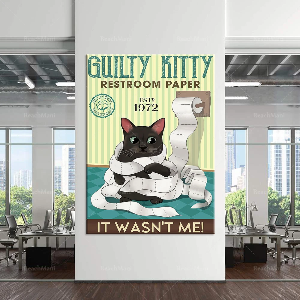 

Cat retro guilty kitten toilet paper is not me, poster bar restaurant cafe home art wall decoration