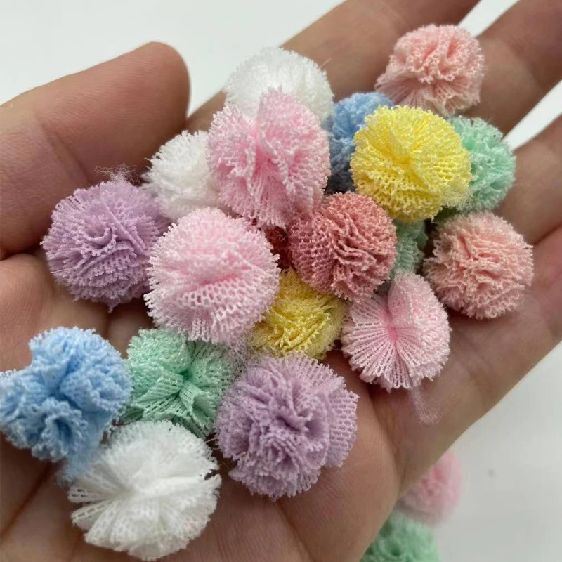 30-120pcs 15mm Lace Pom Pom Trim Ball Macrame Pom Poms Pompones Mesh Ball Hair Ornaments Toys DIY Decorative Accessories