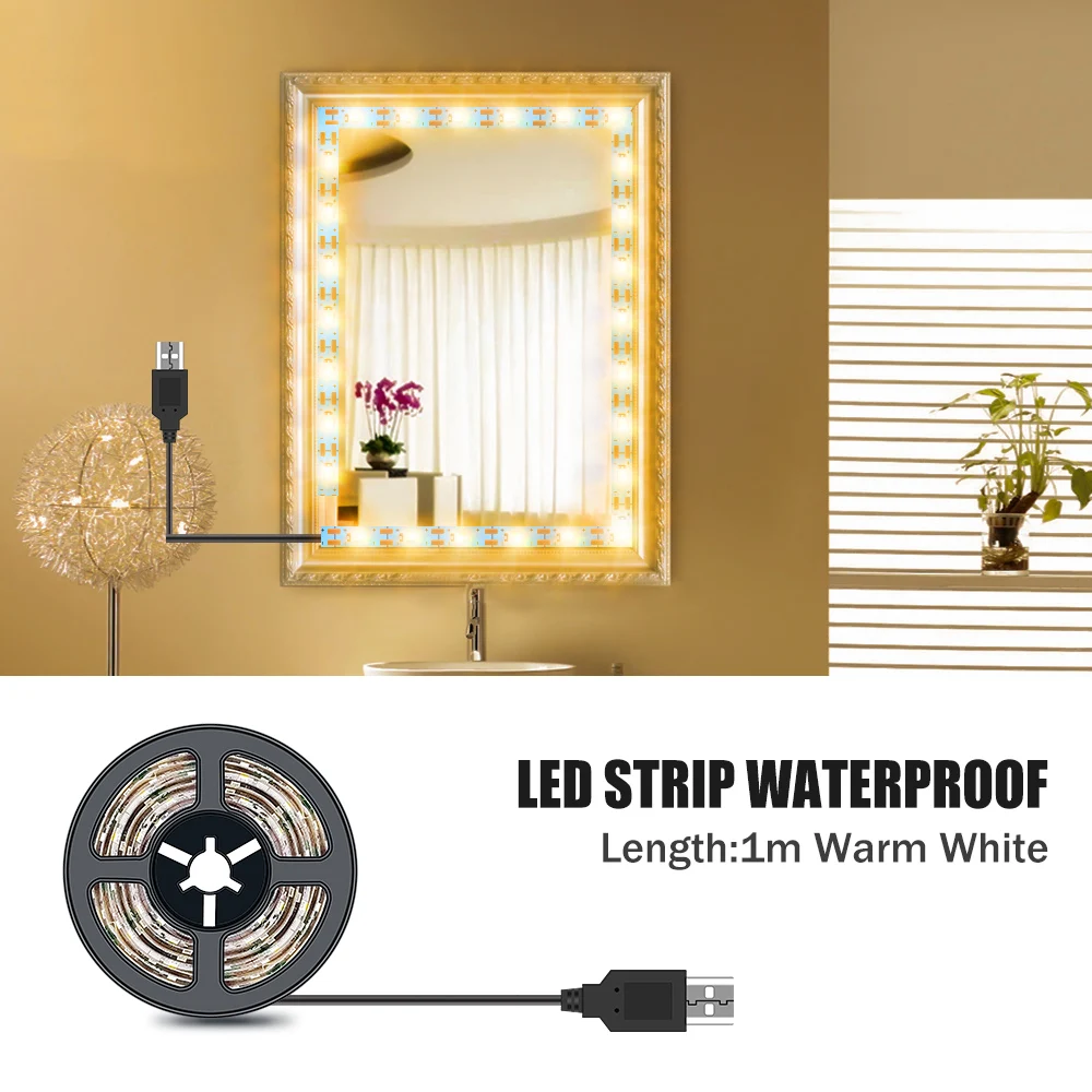 

USB Makeup Vanity Light Strip Mirror Wall Lamp Bathroom Waterproof Bulb Dressing Table Led Night Lighting For Indoor Decorate