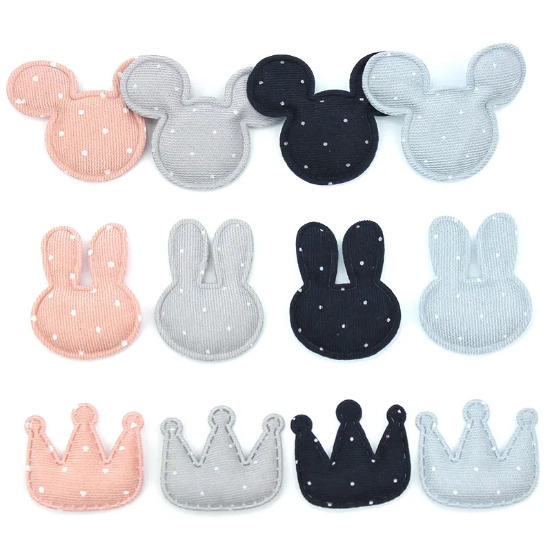 40Pcs Mixed Dot fabric Mouse Corwn Rabbit Head shape Padded Appliques for Baby\'s crafts hair Clip Handmade Headwear Accessories