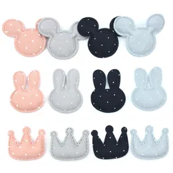 40Pcs Mixed Dot fabric Mouse Corwn Rabbit Head shape Padded Appliques for Baby's crafts hair Clip Handmade Headwear Accessories