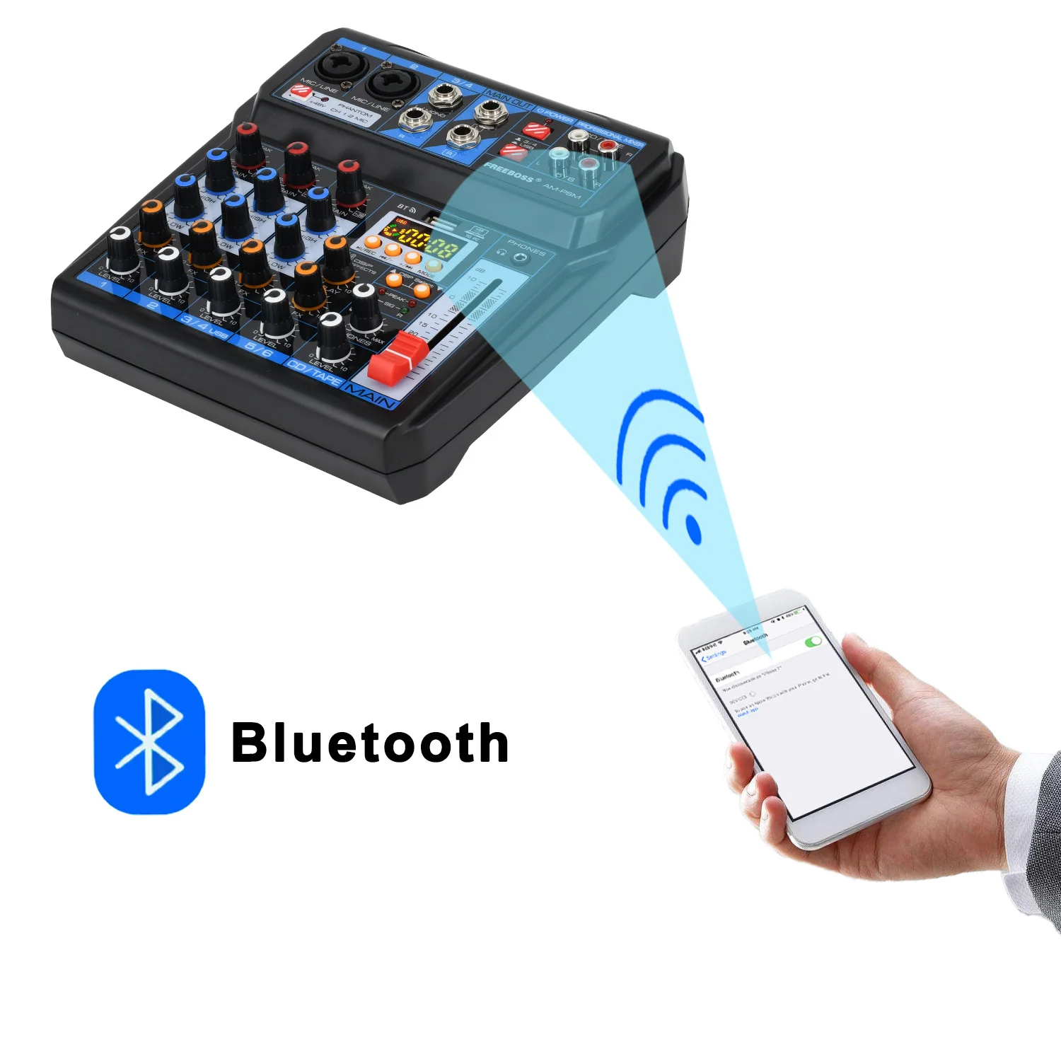 Freeboss AM-PSM DC 5V USB riproduci e registra il Computer Bluetooth registra e riproduci 6 canali scheda Audio 16 DSP effetti Mixer Audio
