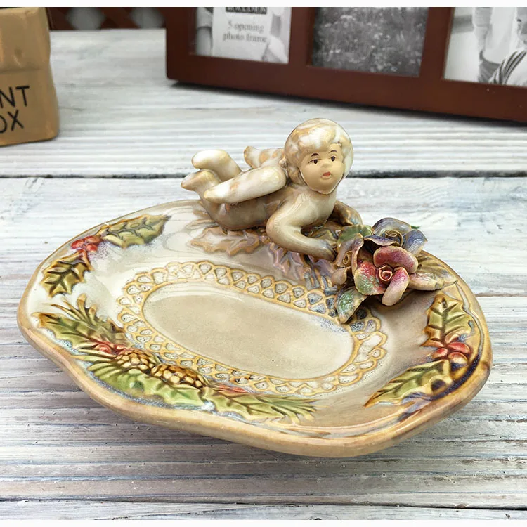 Retro European style ceramic leaf handmade soap box ashtray angel Household Hotel Soap Holder Soap Box